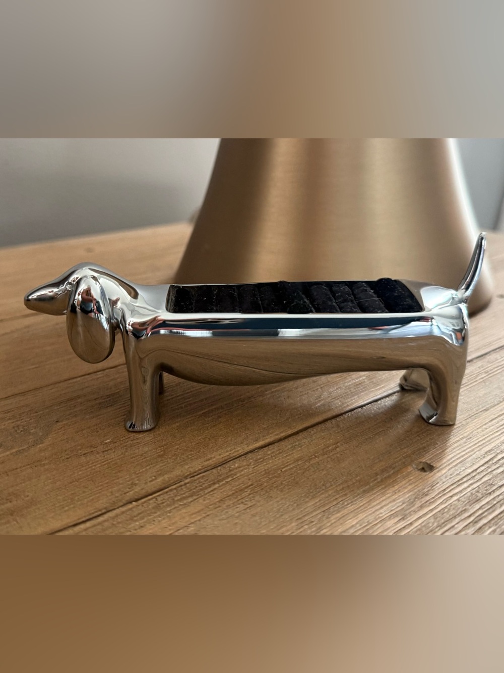Umbra Chrome Dachshund Jewelry Organizer with Black Velvet Inlay
